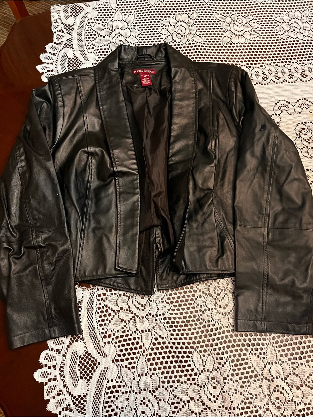 Jessica London Black Leather Open-Front Jacket
